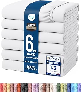 Utopia Bedding - Set of 6 Fitted Sheets 90 x 200 cm - White