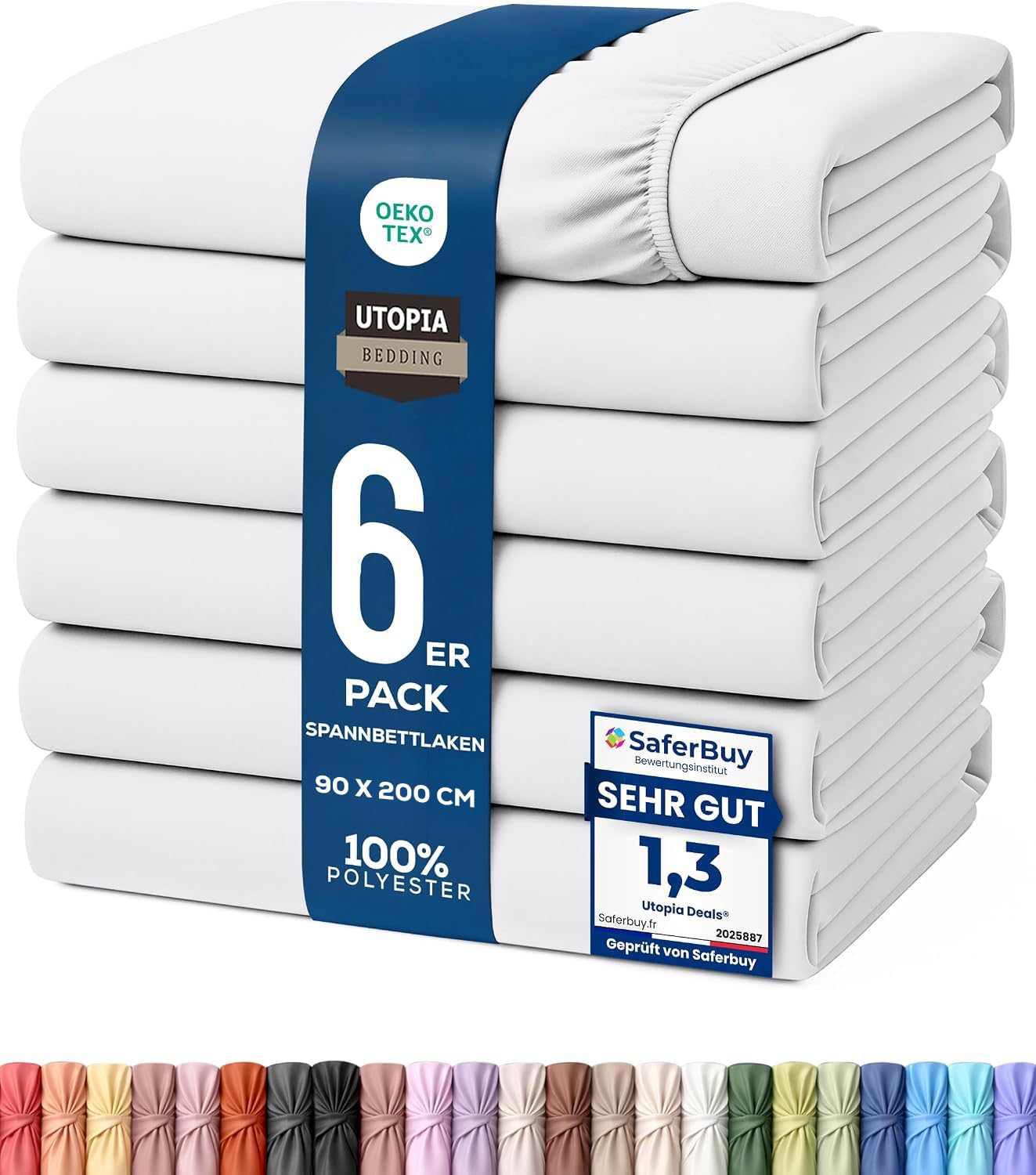 Utopia Bedding - Set of 6 Fitted Sheets 90 x 200 cm - White
