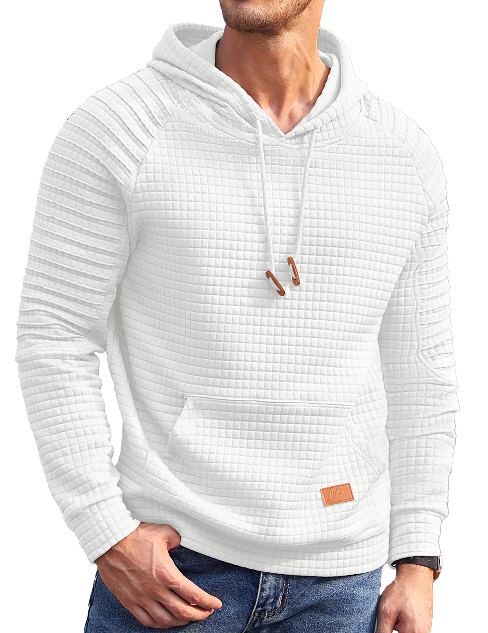 COOFANDY Mens Hoodies Pullover Casaul Long Sleeve Drawstring Waffle Knit Hooded 