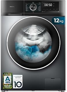 Cecotec Washing Machine 12 kg Front Load Bolero DressCode 12500 Inverter Steel. 1400rpm, 16 Programs, Class A-20%, Low Consumption, Inverter Plus Motor, Steam, Pearl Drum, Delay Start, Drum Clean and