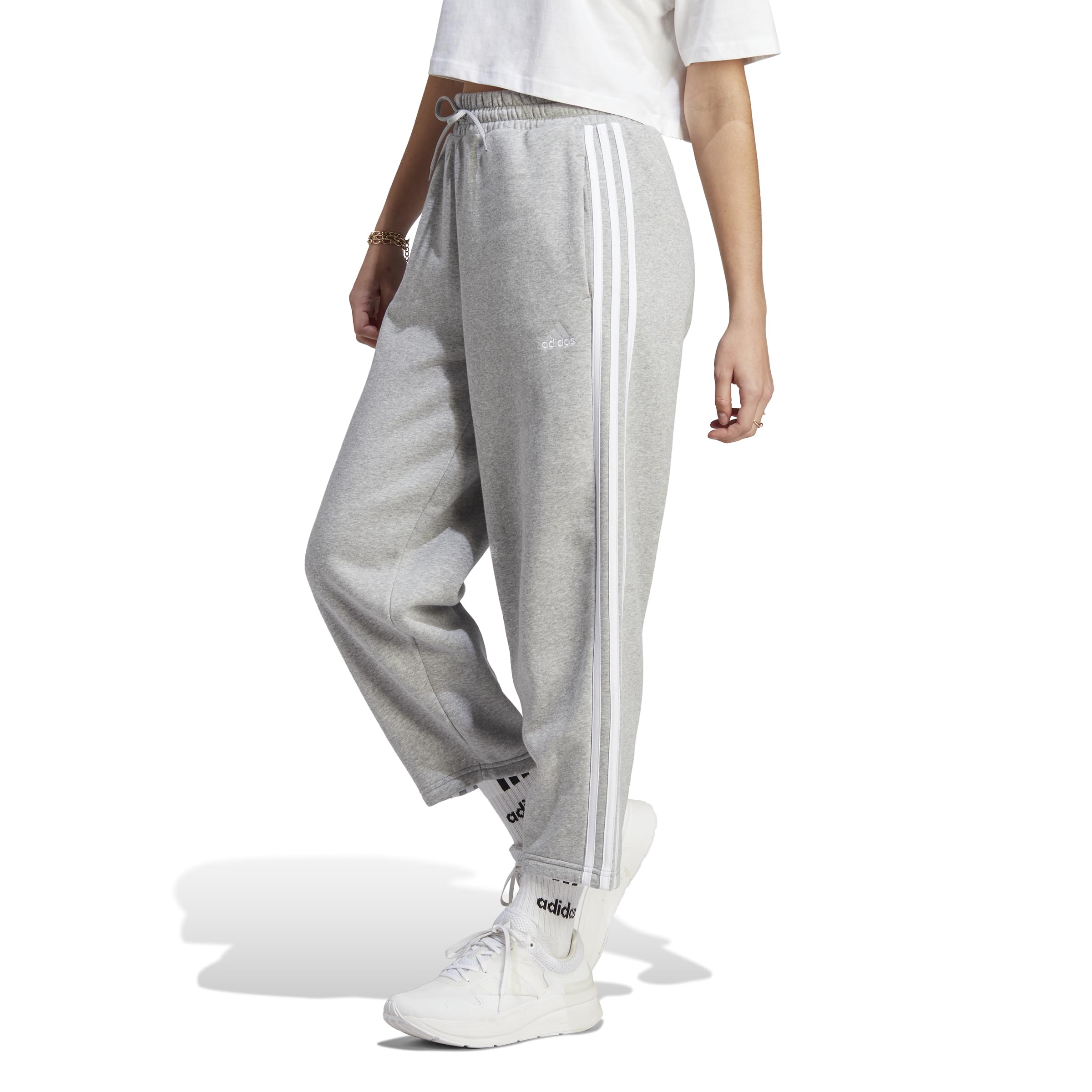 adidas Women's Essentials 3-Stripes Open HEM Fleece Pants