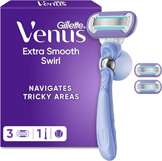Gillette Venus Extra Smooth Swirl Women’s Razor with 3 Refill Cartridges | Razor for Women & Blade Refills with Pivoting Reusable Handle and Shower Holder