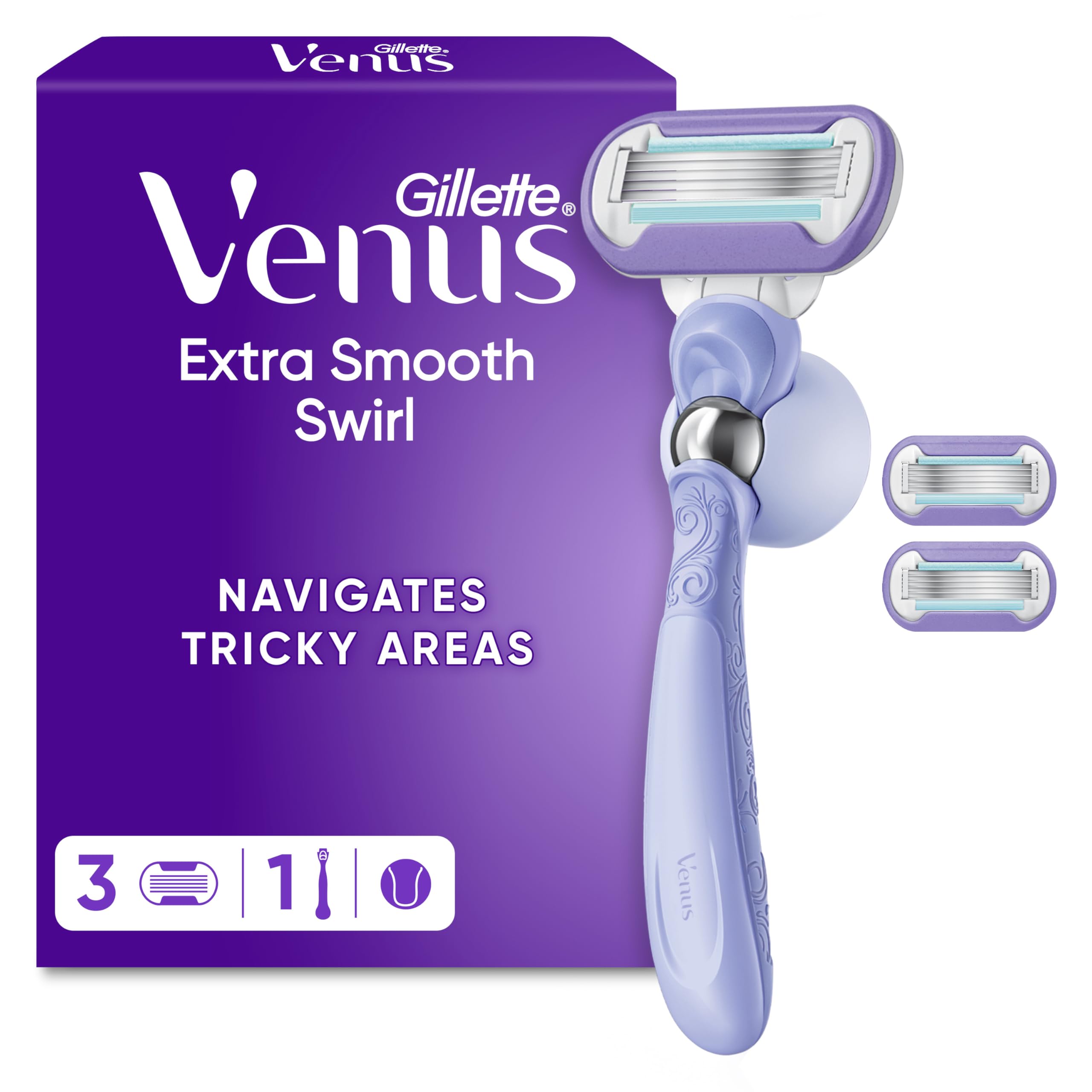 Gillette Venus Extra Smooth Swirl Women’s Razor with 3 Refill Cartridges | Razor