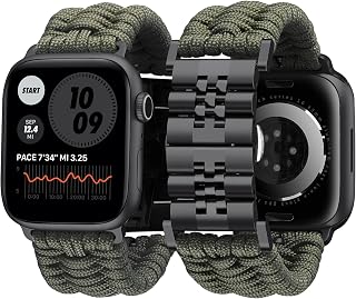 BINLUN Compatible with Apple Watch Band 49mm 46mm 45mm 44mm 42mm 41mm 40mm 38mm Paracord Braided Stainless Steel Replacement Strap Fit for iWatch Ultra2 Ultra Series 10/9/8/7/SE2/SE/6 /5/4 3/2/1