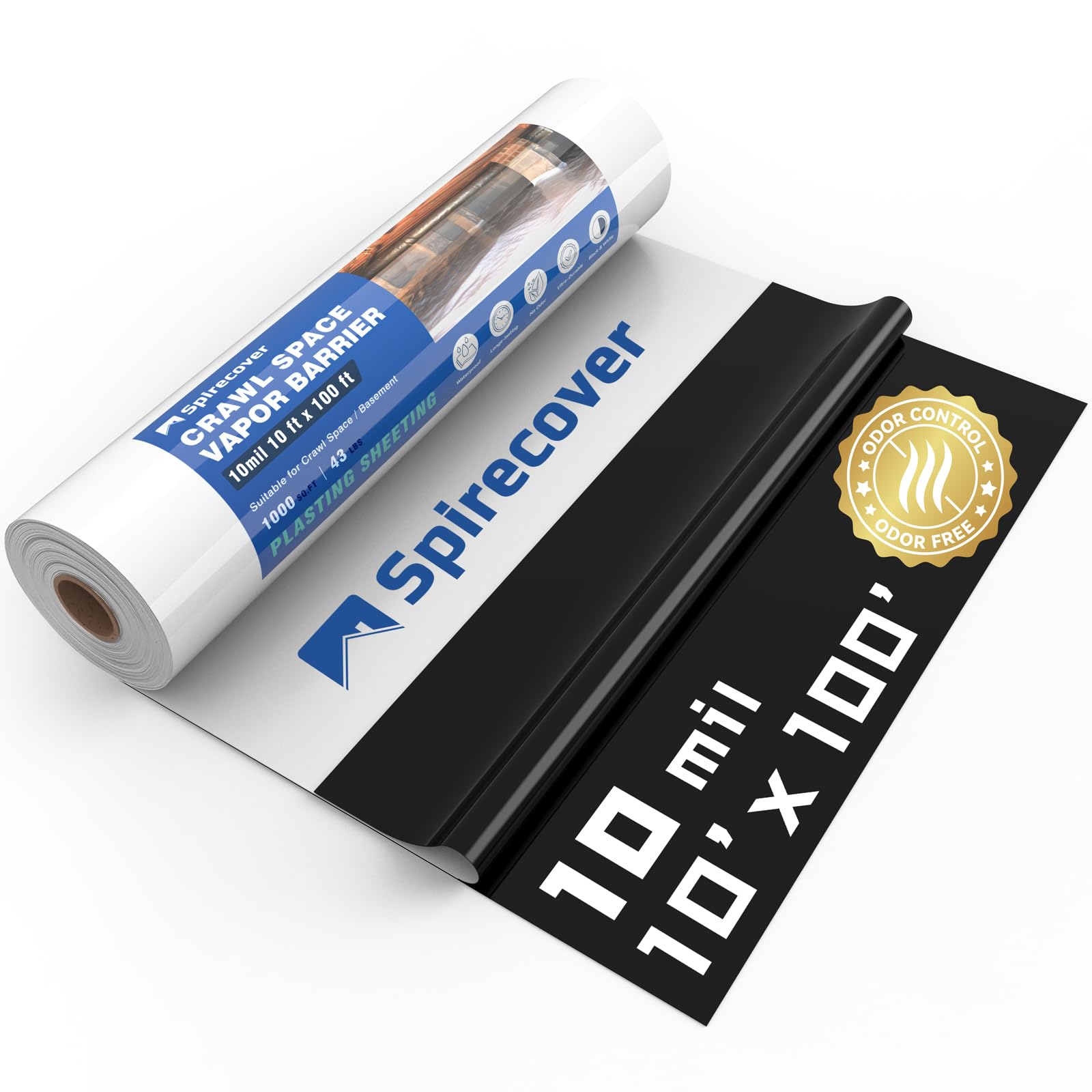 Spirecover Crawl Space Vapor Barrier, 10 Mil 10x100' Black/White Panda Film | Th