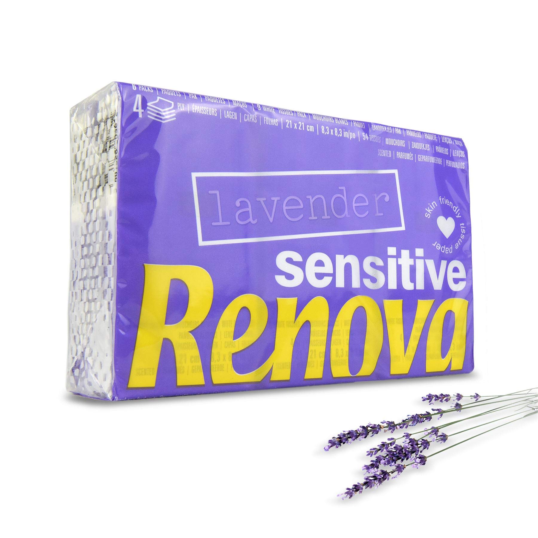 RENOVA Sensitive Pocket Tissues, 4 Layers, 6 Packs, Lavender