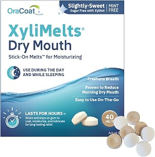 Oracoat XyliMelts for Dry Mouth Relief with Xylitol 40 Ct, Slightly Sweet | Slightly Sweet oral adhering discs, a non-acidic mouth moisturizer for dry mouth that helps stimulate saliva & lasts hours
