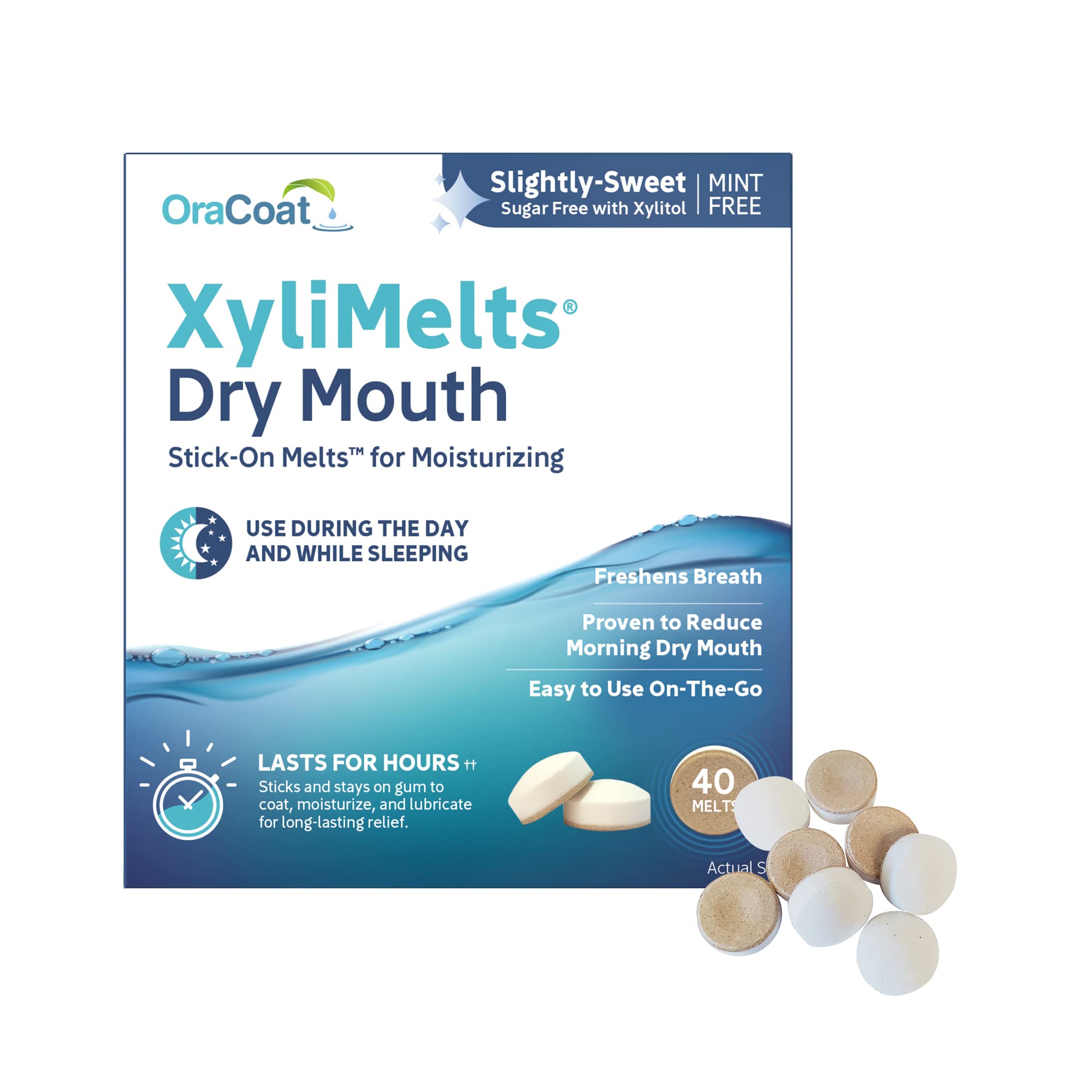 Oracoat XyliMelts for Dry Mouth Relief with Xylitol 40 Ct, Slightly Sweet | Slig