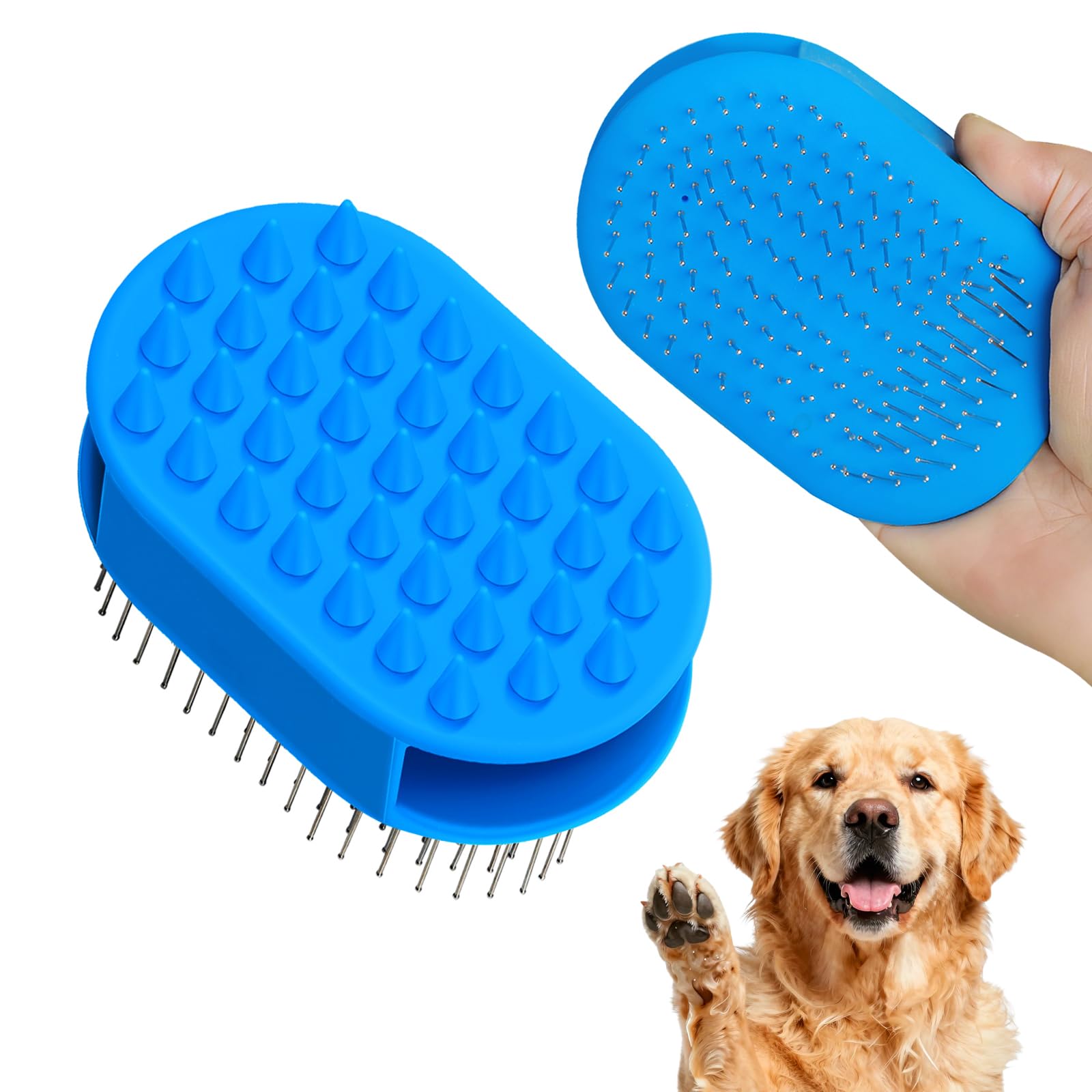 Brosse de toilettage double face améliorée en silicone pour chiens et chats à po