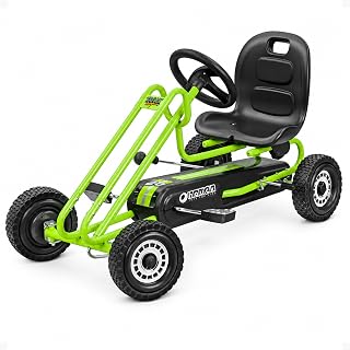 Hauck Lightning - Pedal Go Kart for Kids Ages 4-8, Adjustable Bucket Seat, Plastic Wheels with Rubber Profile, Handbrake for both rear wheels, Ride On Toy for Boys and Girls, Race Green