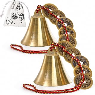 YOUEON 2 Pcs Chinese Lucky Bell for Wealth and Safe, Chinese Hanging Decor Wind Chimes with Coins for Good Luck, Peace and Success for Indoor Outdoor Patio Front Door