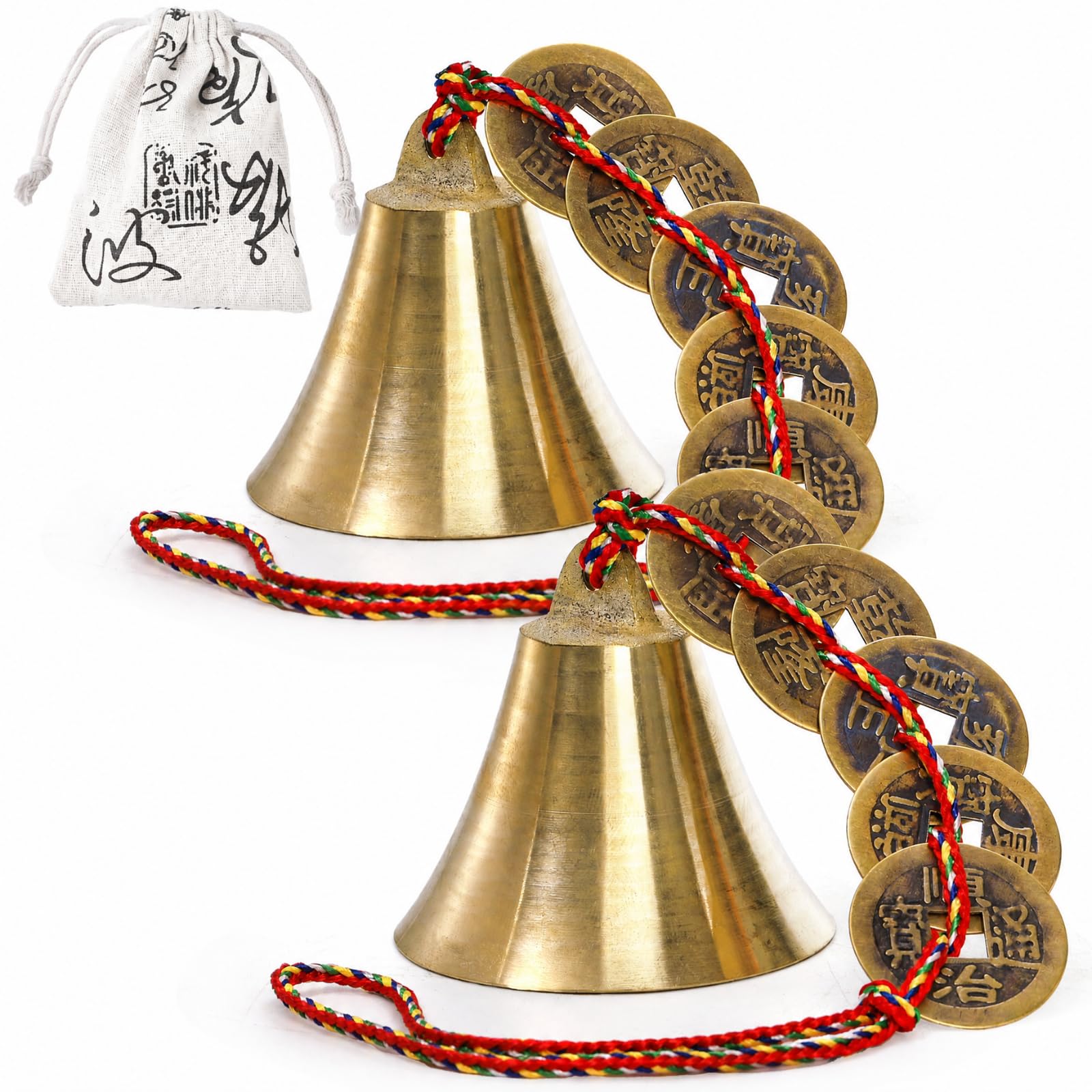 YOUEON 2 Pcs Chinese Lucky Bell for Wealth and Safe, Chinese Hanging Decor Wind 