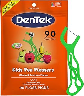 Dentek Floss Picks, Kids Flossers, Wild Fruit Flavor, 90 Count | Remove Food & Plaque, Designed for Kids', For Tight Teeth & Small Hands, Fun Flossers, Kid-Friendly Dental Floss