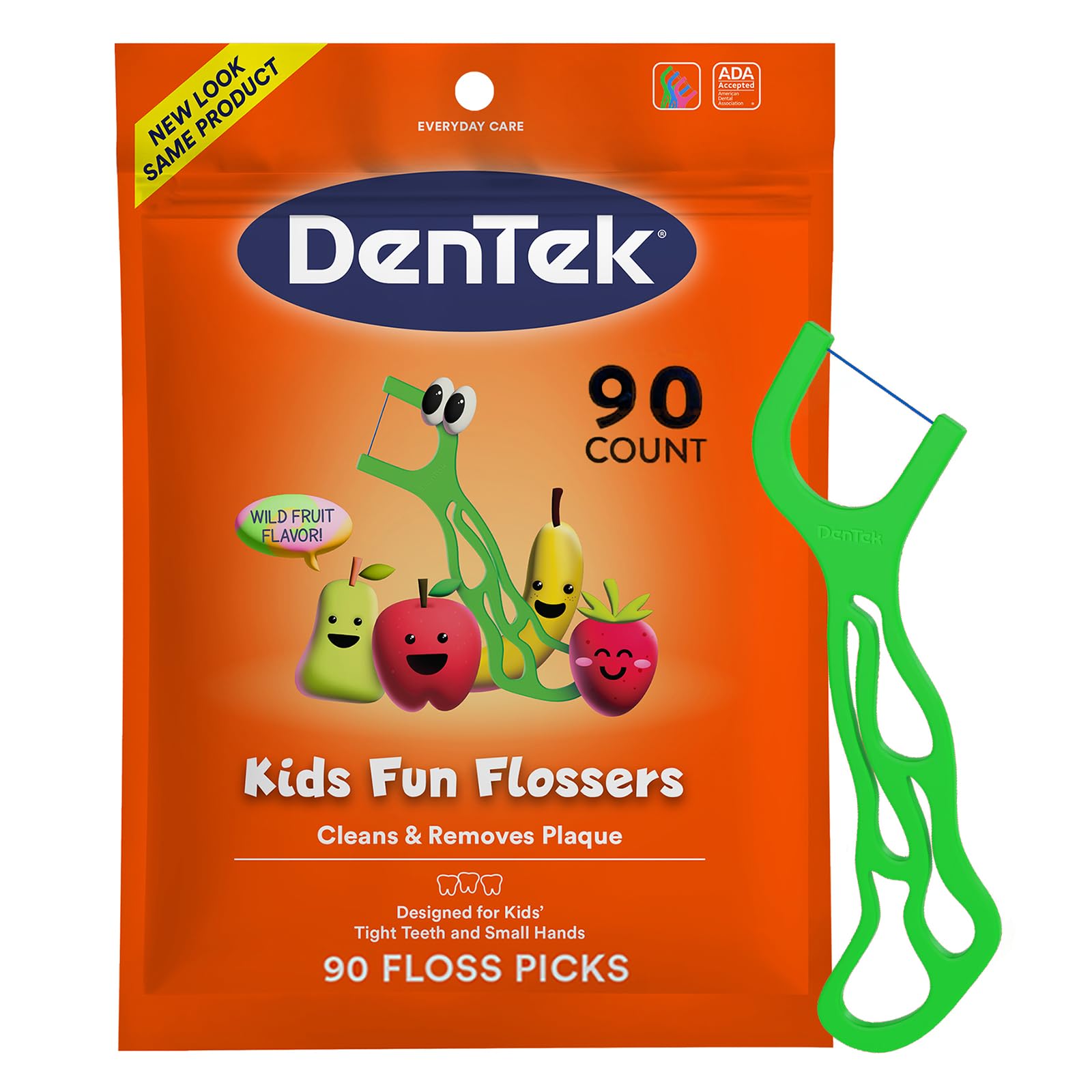 Dentek Floss Picks, Kids Flossers, Wild Fruit Flavor, 90 Count | Remove Food & P