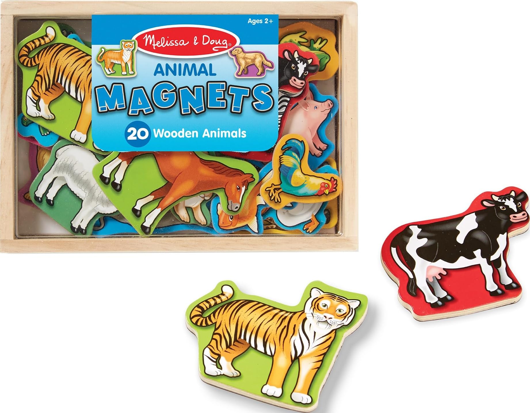 Melissa & Doug Wooden Animal Magnets 20-Piece Set with Storage Box | 20 Wooden A