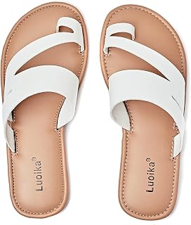 Luoika Flat Sandals for Women Wide Width Flip Flop Slides Casual Strap Slip On Summer Beach Shoes for Women