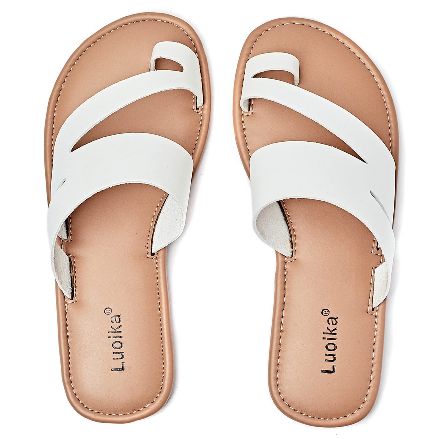 Luoika Flat Sandals for Women Wide Width Flip Flop Slides Casual Strap Slip On S