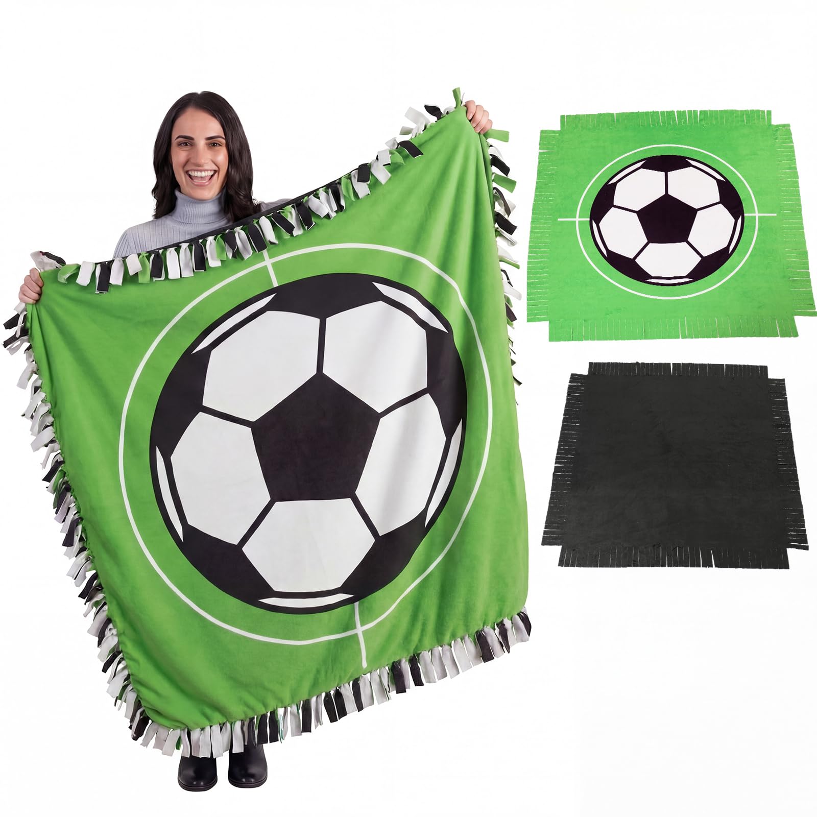 Chumia 2 Pcs/1 Set Soccer Tie Blanket Kit No Sew Fleece Blanket Kit