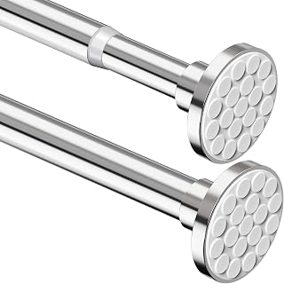 Curtain Pole No Drill Shower Rail Extendable Tension Rod Shower Curtain Rail for Bathroom,Bedroom,Wardrobe Silver (85-195CM Φ25mm)