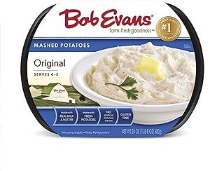 Bob Evans Original Mashed Potatoes, 24 oz | Made with real milk and potatoes, Ready to eat and quick, Delicious prepared sides, Gluten-free microwaved potatoes