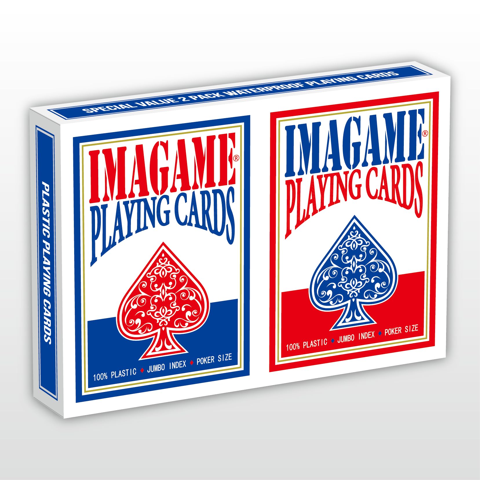 IMAGAME Plastic Playing Cards, Jumbo Index, Poker Size, 1 Blue & 1 Red Deck | Ca