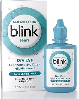 Blink Tears Lubricating Drops, Dry Eye Symptom Relief, Hyaluronate, 1 fl oz | Hyaluronic acid formula, long-lasting hydration, mild to moderate dry eyes, soothes screen fatigue, 1 fl oz
