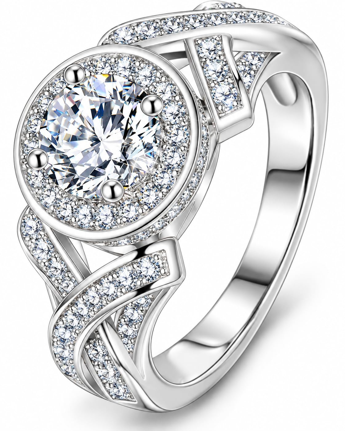 1CT Moissanite Ring for Women, D Colour VVS1 Clarity Halo Brilliant Round Cut La