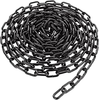 MUXHEL 1/5'' x 26.2Ft Length Carbon Steel Coil Chain, Black Heavy Duty Chain Links, Metal Chain for Indoor and Outdoor Hanging, Pet Chain, Security Lock Chain