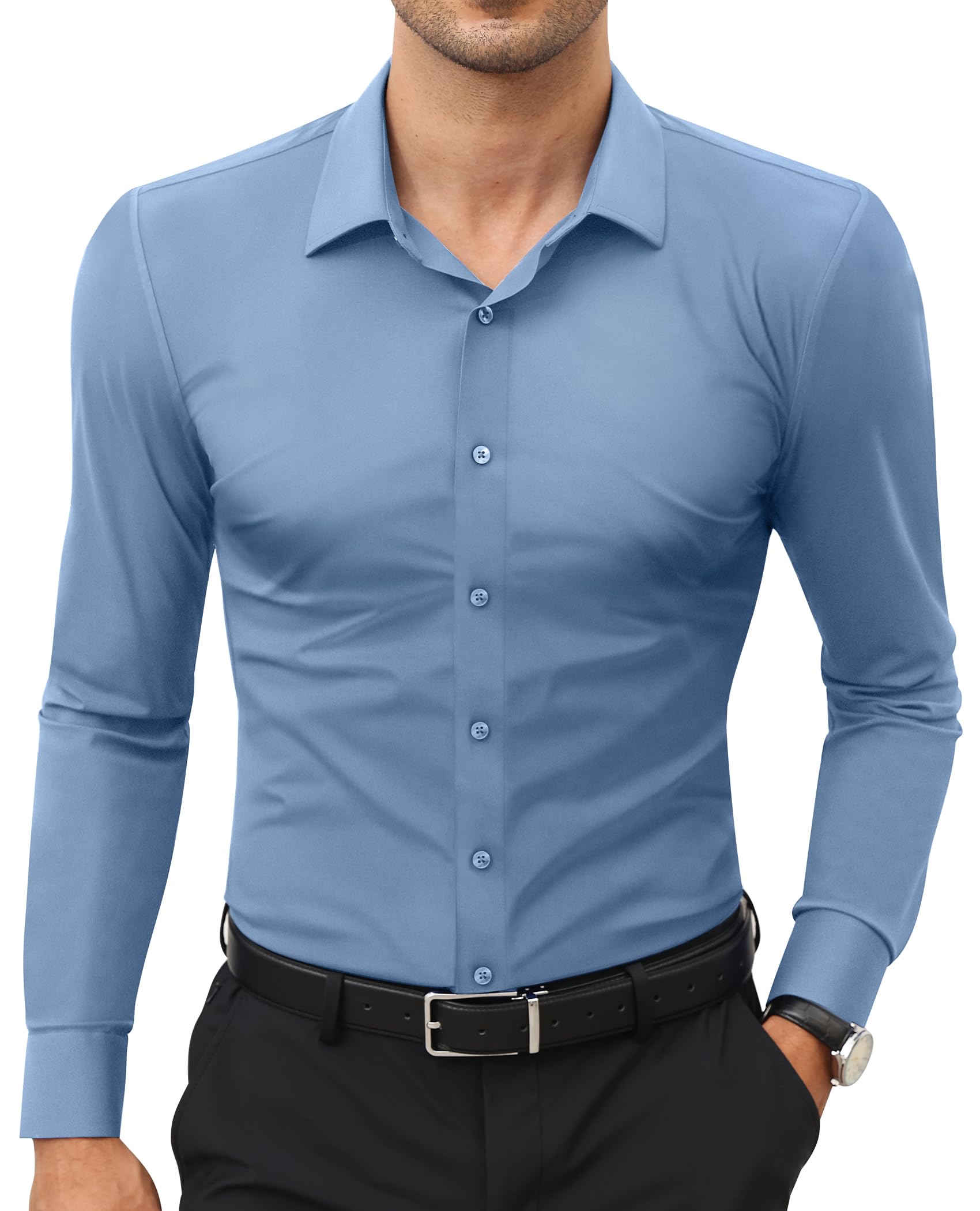 Stretch Mens Dress Shirts Long Sleeve Slim Fit Dress Shirts for Men Muscle Fit W