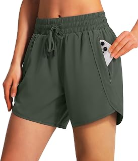 Ksmien Womens 5 inch Athletic Running Shorts Quick Dry Lightweight Zipper Pockets UPF 50+