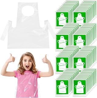 ZAUGONTW Disposable Aprons for Kids, Clear Plastic Aprons | Waterproof Smocks, For Painting, For Cooking Craft Eating, Ages 4-12