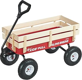VEVOR 39 inch Pull Along Kids Wagon, Red Rolling Cargo Toy Wagons for Kids, Outdoor Utility Cart for Garden Beach Camping with All Terrain Wheels for Child Present, Supports up to 330 lbs
