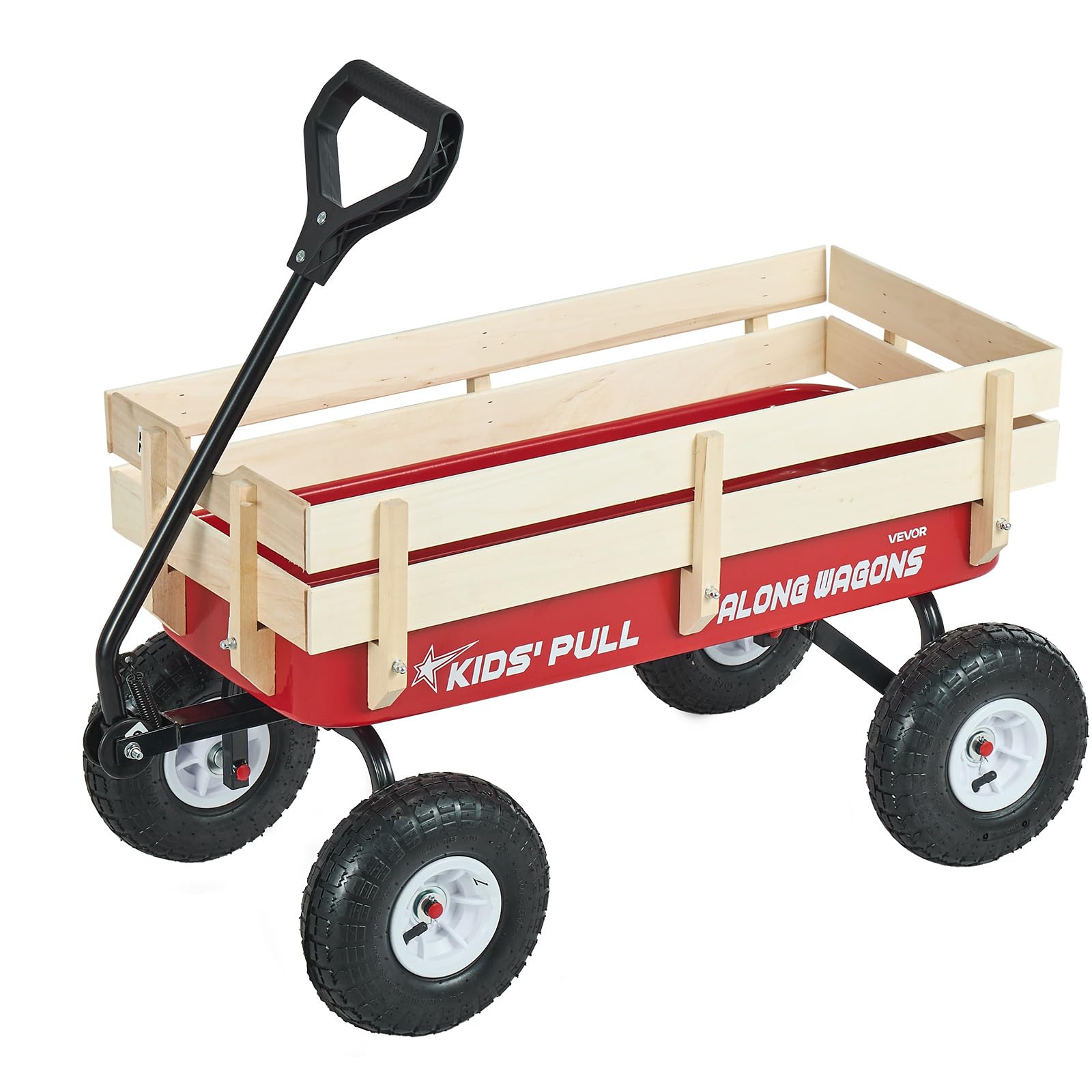VEVOR 39 inch Pull Along Kids Wagon, Red Rolling Cargo Toy Wagons for Kids, Outd