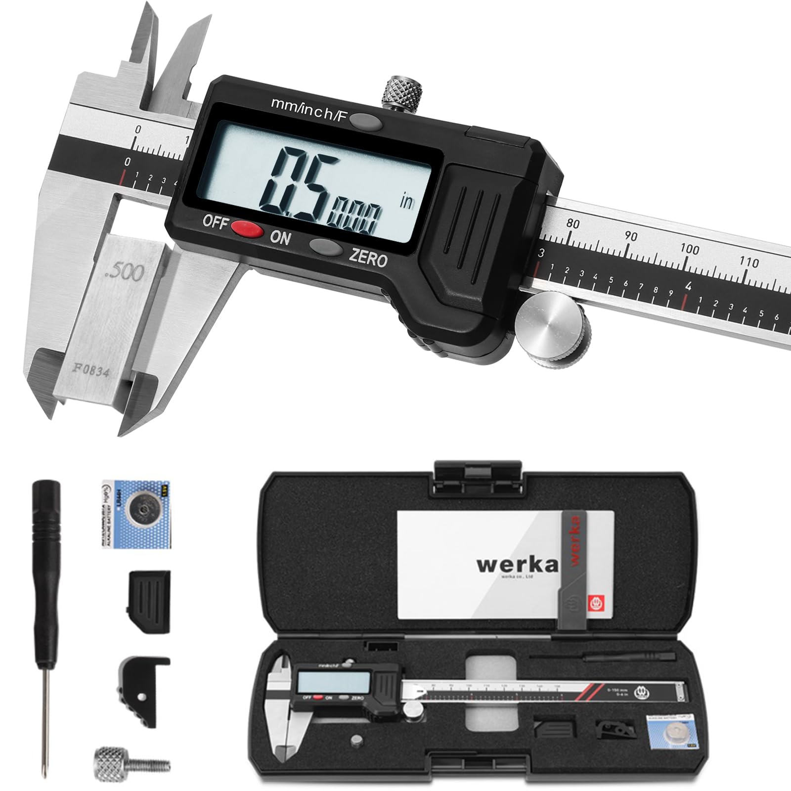 Werka Digital Caliper 0-6 Inch, Stainless Steel Measuring Tool