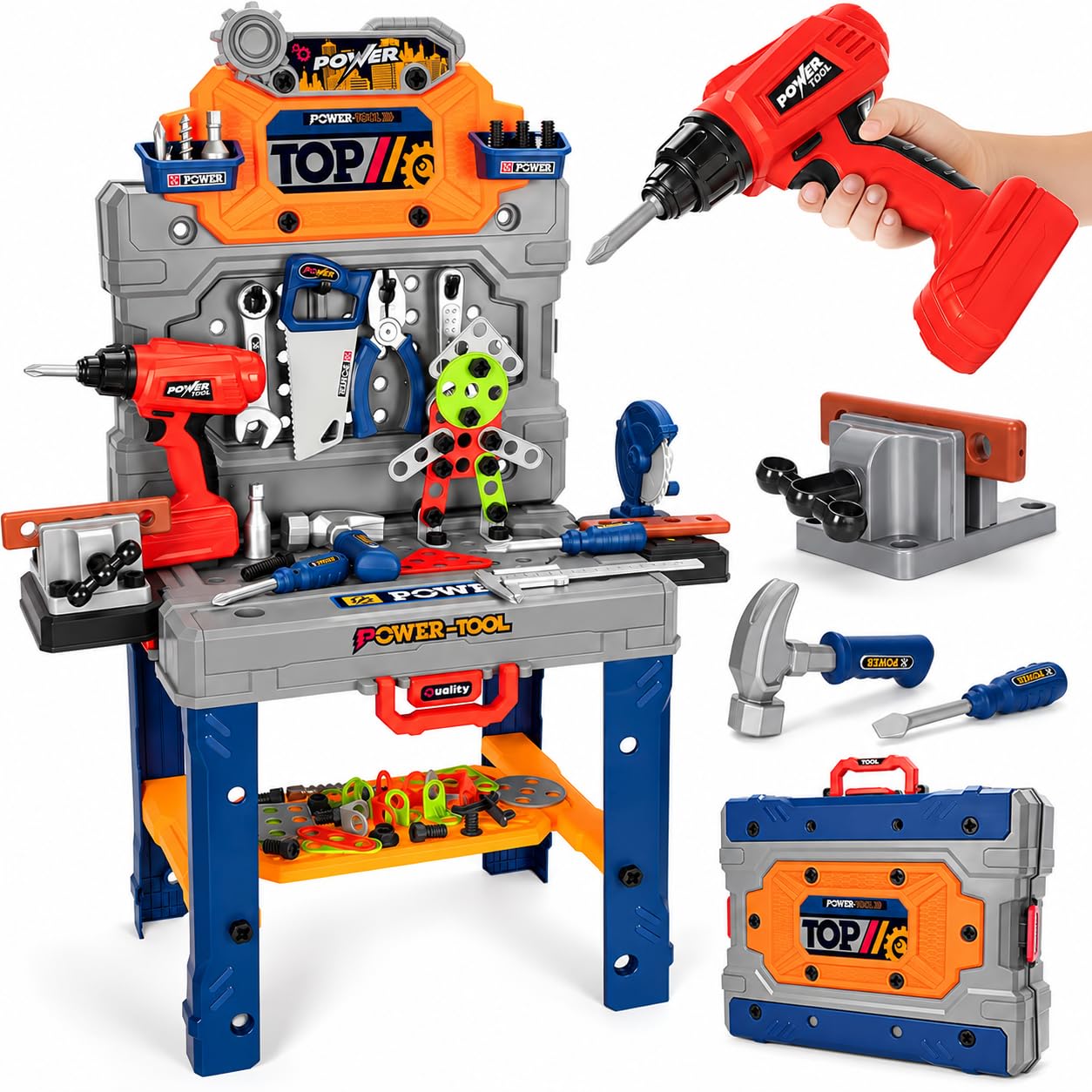 TooyBing Kids Tool Bench Set with Electric Drill and Realistic Tools, Constructi