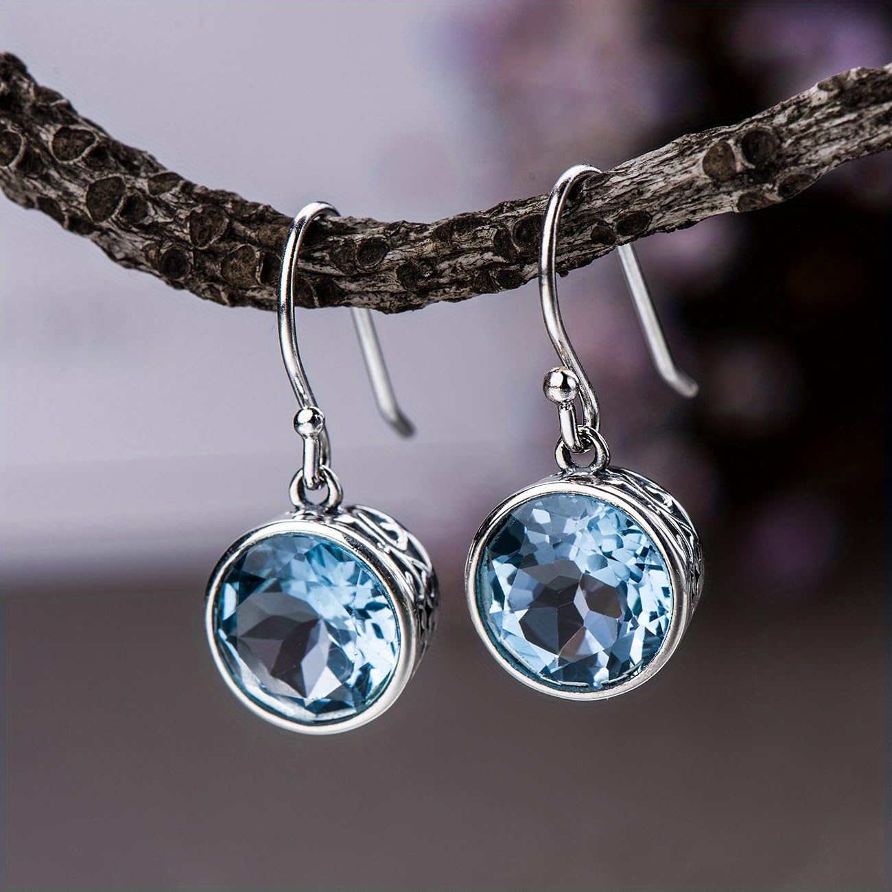 Exquisite Simple Inlay Sea Blue Zirconia Drop Earrings for Women Vacation Partie