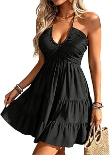 SOLY HUX Women's Summer Mini Dress Halter Backless Flowy Cami Sundress