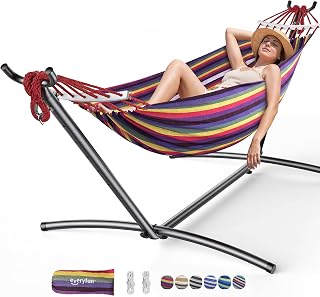 Everyfun Double Hammock with Stand for 2 Person, 600 lb Capacity, Rainbow | Free Standing Hammock with Steel Stand, Carrying Bag Included – Hamaca para Adultos, Indoor & Outdoor Patio