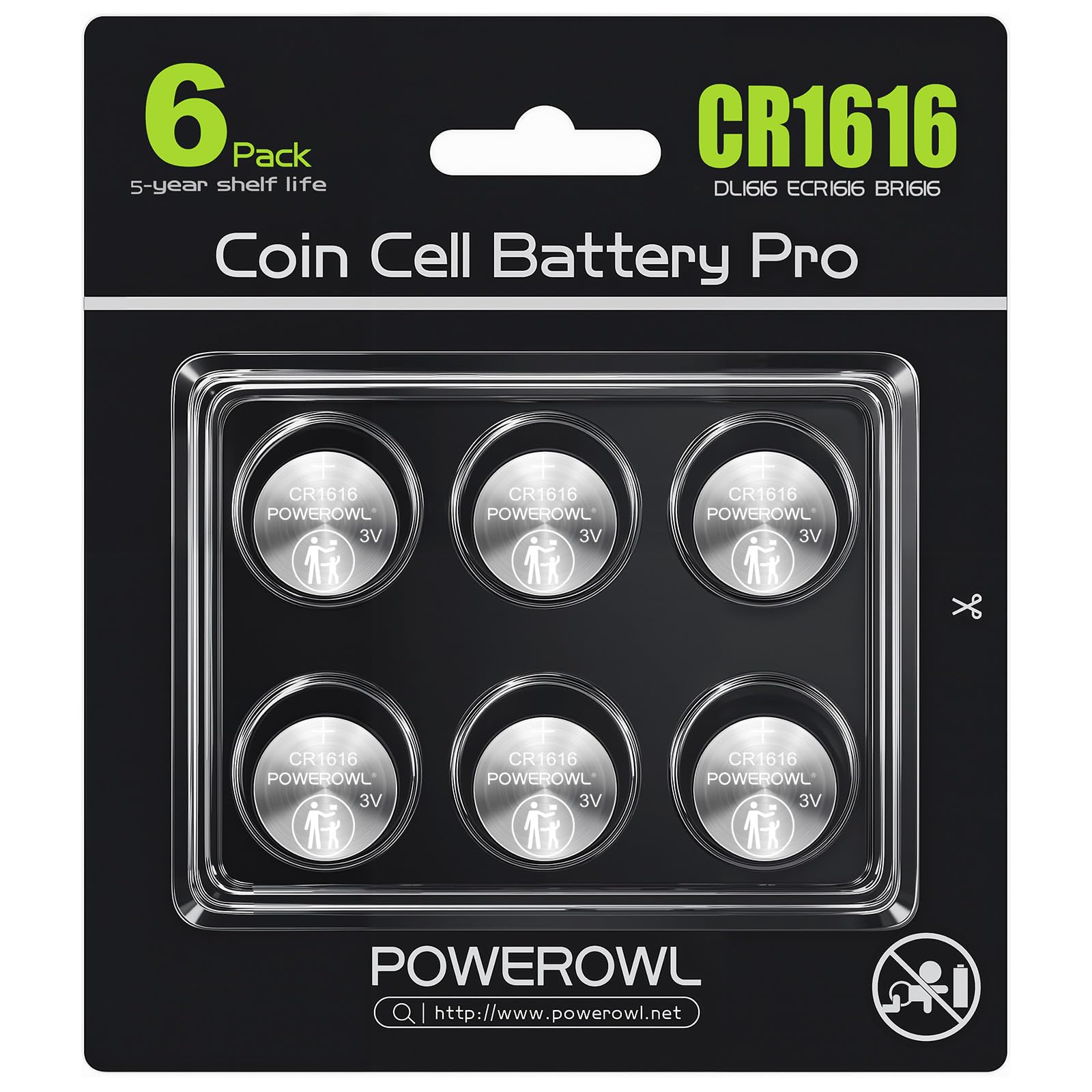 POWEROWL 6 Pcs CR1616 3V Lithium Button Cell Battery | for Wall Clocks, Hygromet
