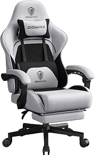 Dowinx Breathable Gaming Chair Ergonomic Fabric Chair with Headrest and Footrest (Black and Grey)