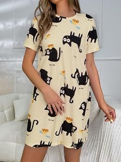 Women Nightgown Summer Dresses Short Sleeve Round Neck Loose Dresses Casual Lounge