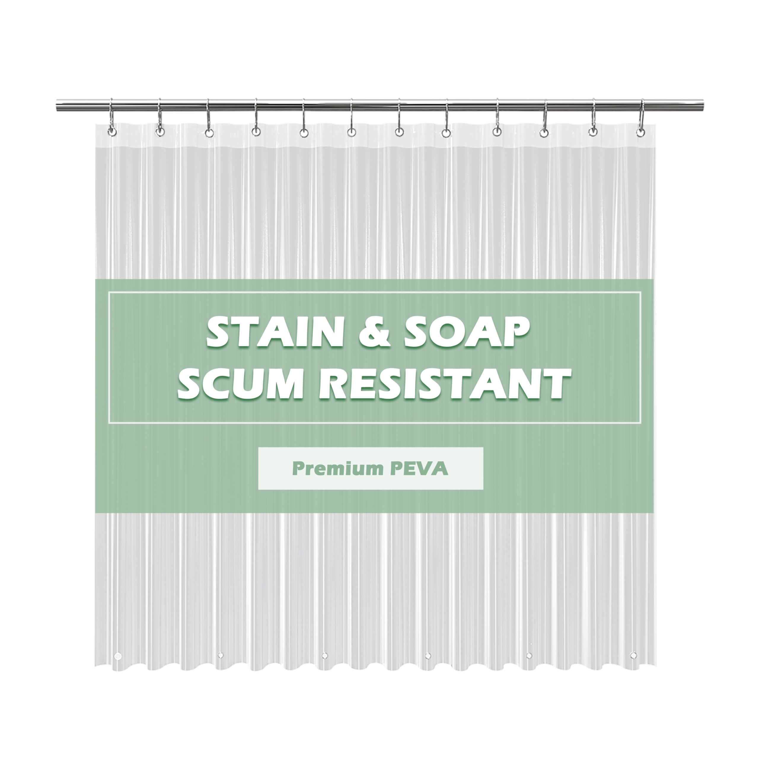 EHZNZIE Crystal Clear Shower Curtain Liner 72x72, PEVA Waterproof Bath Curtain, 