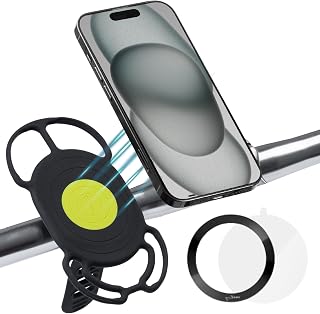 (Bone) Bike Tie 4 Magnetic Bicycle Smartphone Holder, Magnetic Silicone, Magsafe, With Strong Magnet Sticker, Road Bike Smartphone Magnet, Magnetic Safe, Mobile Phone Holder, Bicycle Head Holder, Vibration Absorption, Fall Prevention, Easy Installation, For Indoor and Outdoor Use, Spin Bikes, Smartphones, Bike Phone Mount, iPhone 4.7 - 7.2 Inches, Black