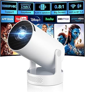 Philoent Mini Projector with WiFi 6 and BT 5.4, Built-in Apps 2026 Upgraded | 1080P/4K Support, 180° Rotation, Wi-Fi 6 & Bluetooth 5.4, Automatic Keystone Correction, Fast Focus, 25 dB for home cinema