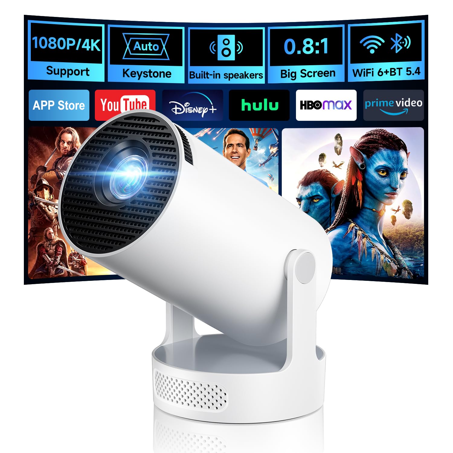 Philoent Mini Projector with WiFi 6 and BT 5.4, Built-in Apps 2026 Upgraded | 10