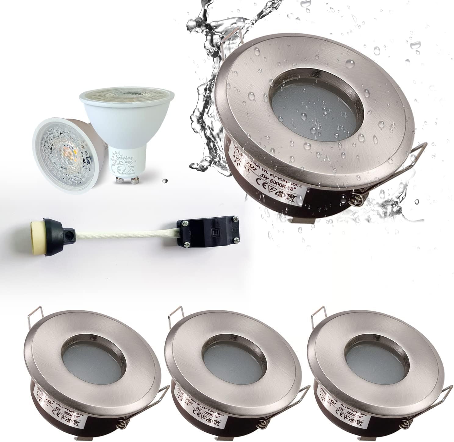 4XSweier Waterproof Bathroom Lights Ceiling Recessed IP65, 5W Cool White 6000K f