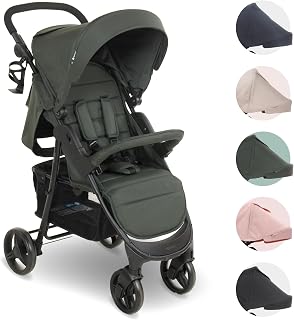 My Babiie MB30 Pushchair – from Birth to 4 Years (22kg), Easy Compact Fold, Large Shopping Basket, Adjustable Handle, Stroller Includes Cup Holder, Rain Cover – Forest Green