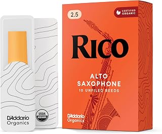 Rico Organic Alto Saxophone Reeds, Strength 2.5, 10 Pack | Rico Organic Alto Saxophone Reeds provide consistent response, easy playability, warm tone, and reliable performance.