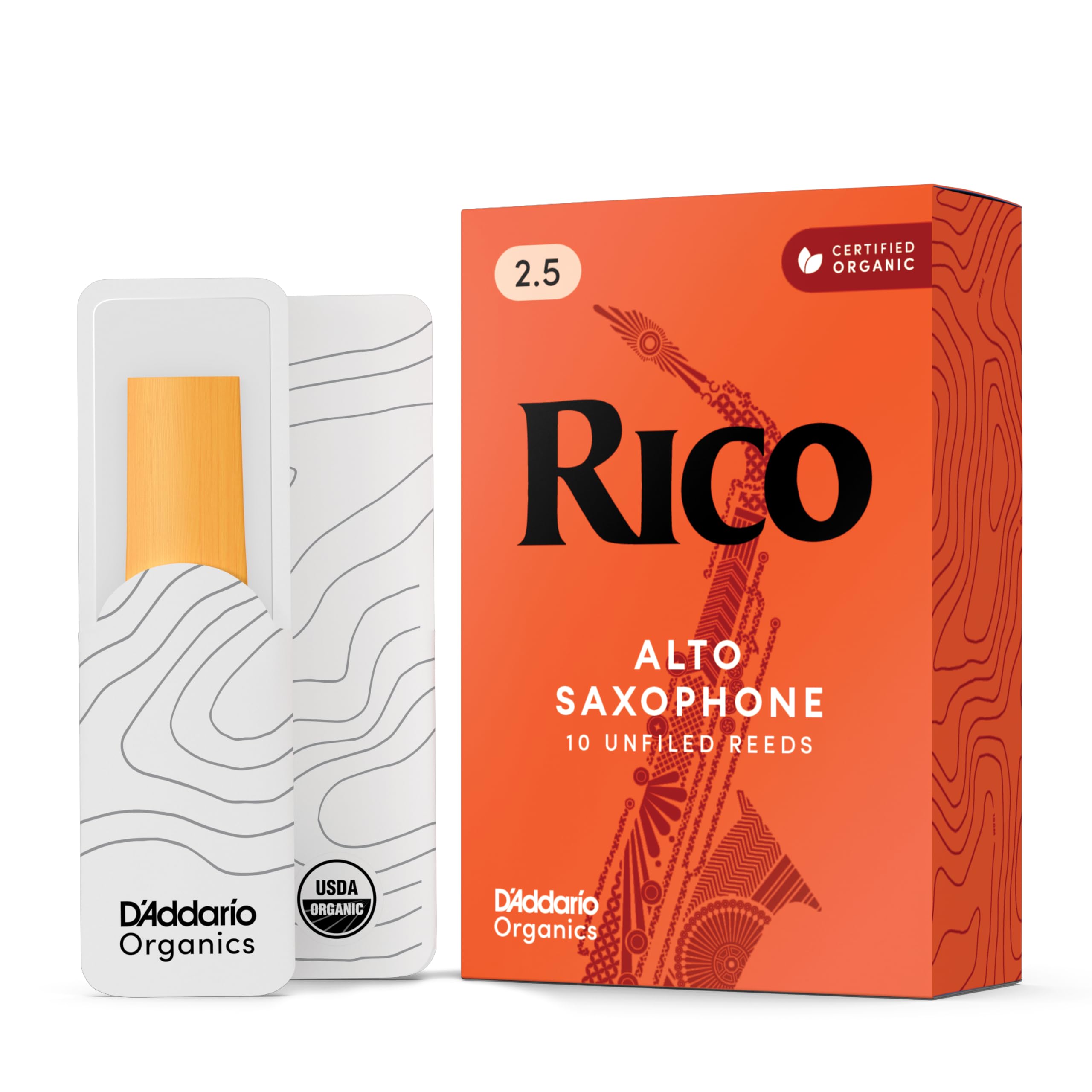 Rico Organic Alto Saxophone Reeds, Strength 2.5, 10 Pack | Rico Organic Alto Sax