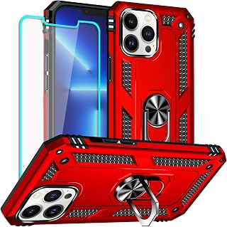 Yiakeng for iPhone 13 Pro Max Case with Screen Protector: Military Grade Protective Cases with Ring Holder Kickstand for - iPhone 13 Pro Max (Red)